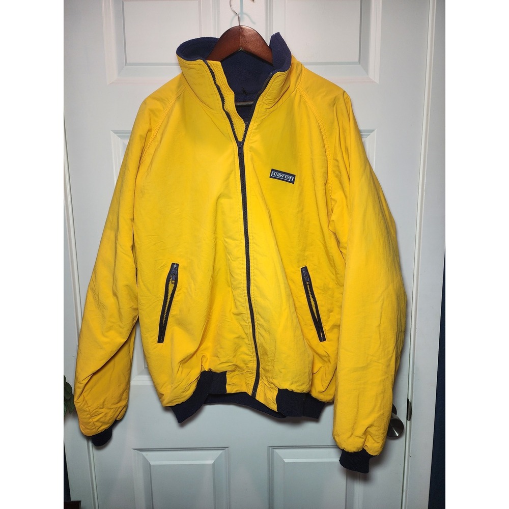 Vintage Lands End The Squall Jacket Mens XL Tall Yellow Fleece Lined Made in USA